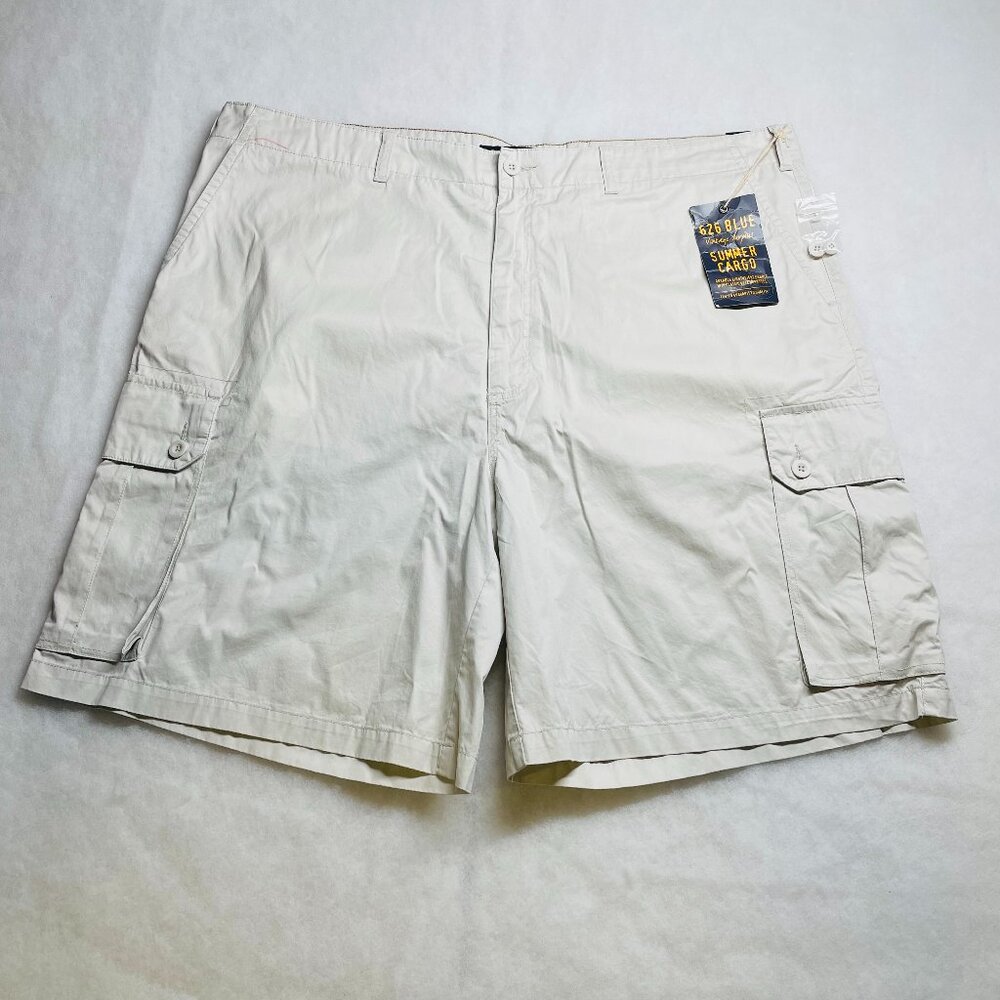 Vintage 626 Blue Mens Ivory Flat Front Lightweight Summer Cargo Shorts Size 48